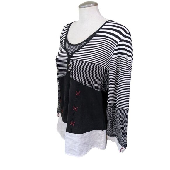 Parsley Sage Womens Tunic Top Artsy Black Stripe Size XL Long Sleeve Embroidery - Picture 3 of 7
